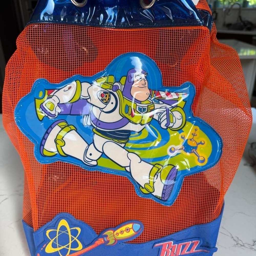 Vintage Disney  Toy Story Buzz Lightyear Rolling Backpack Beach Pool Mesh Bag